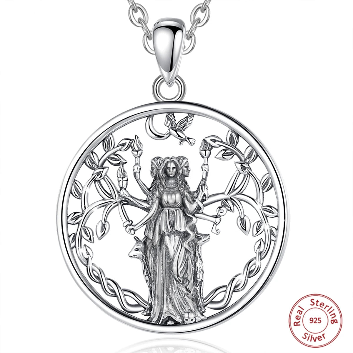 Triple Moon Goddess Sterling Silver Necklace – Wyvern's Hoard Triple Moon Goddess Sterling Silver Necklace – Wyvern's Hoard