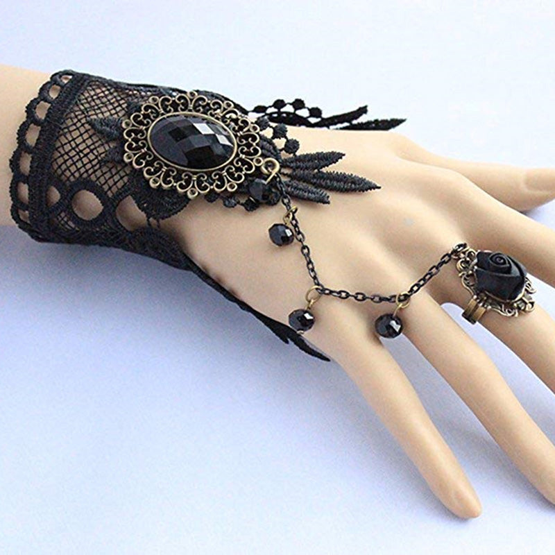 Gothic Lace Bracelet Ring & Choker Jewelry Set