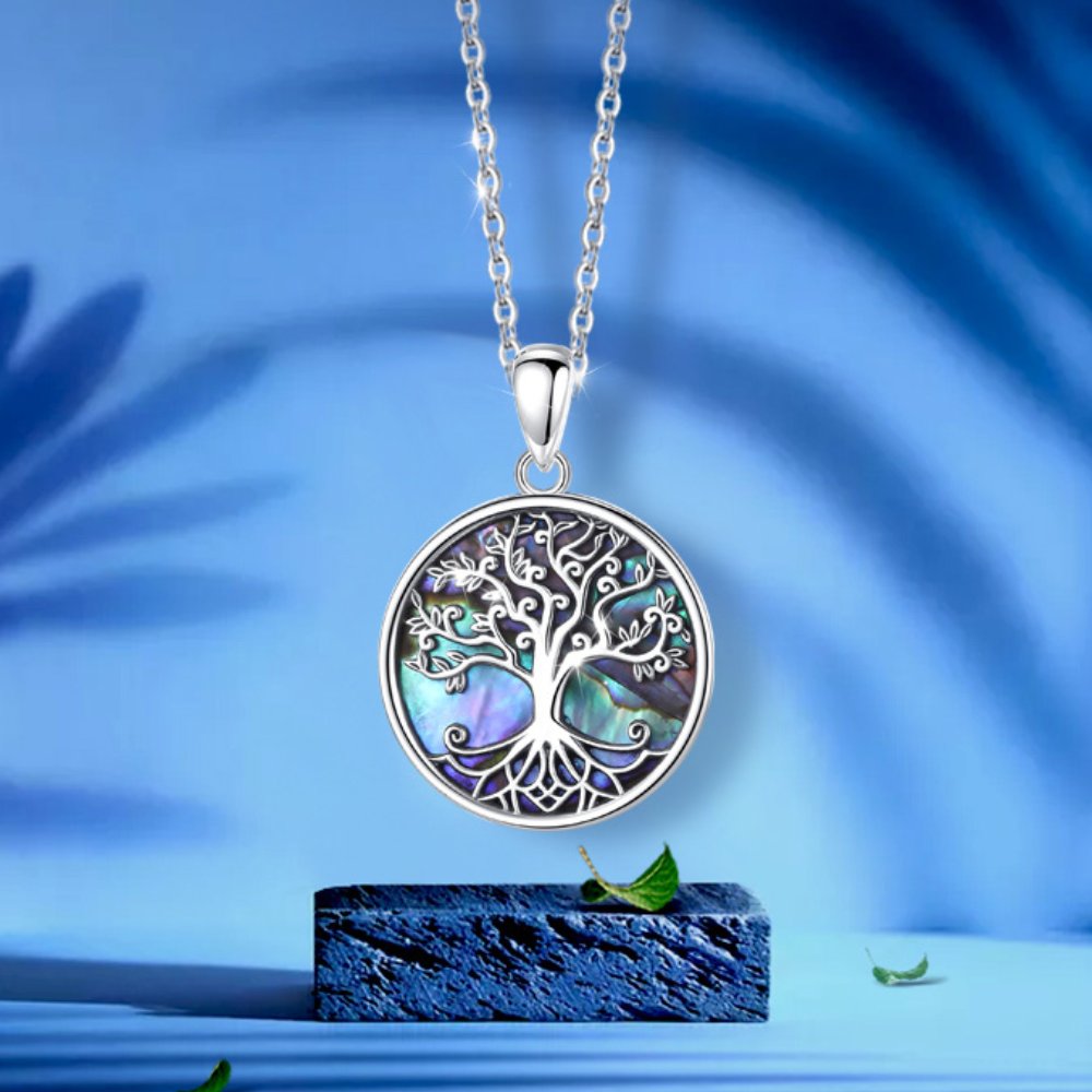 Irisdescent Tree of Life with Pāua Shell Sterling Silver Necklace