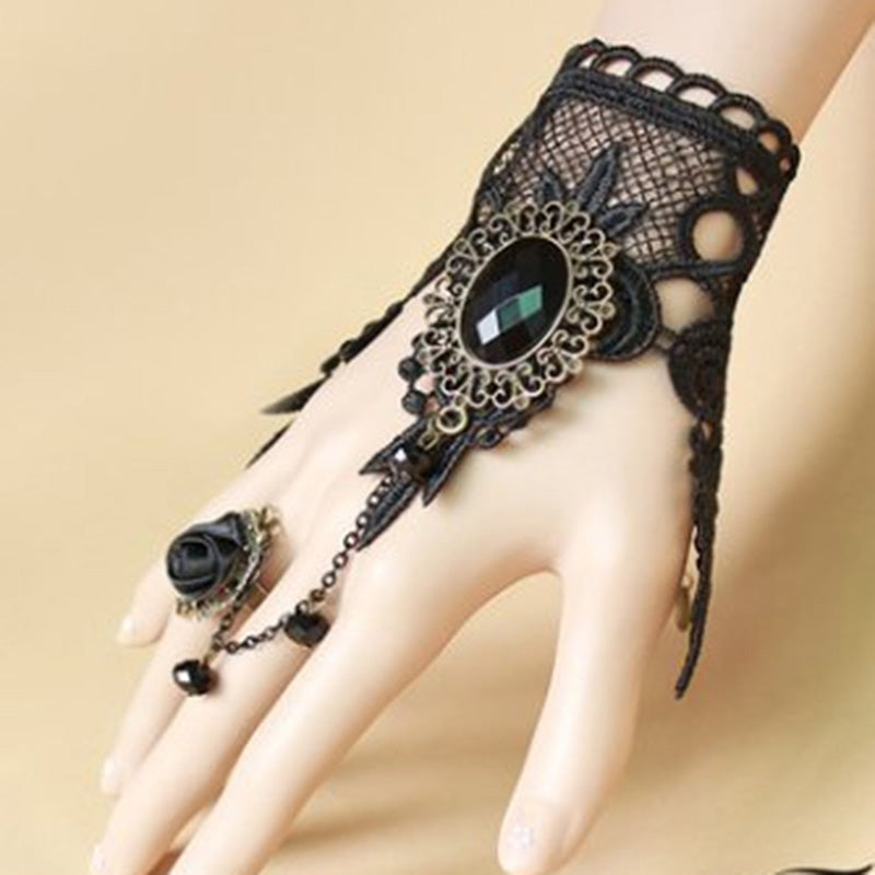 Gothic Lace Bracelet Ring & Choker Jewelry Set