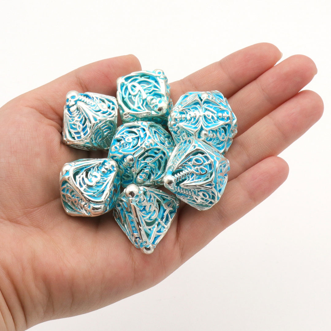 Skeletal Hollow Metal Polyhedral Dice Sets