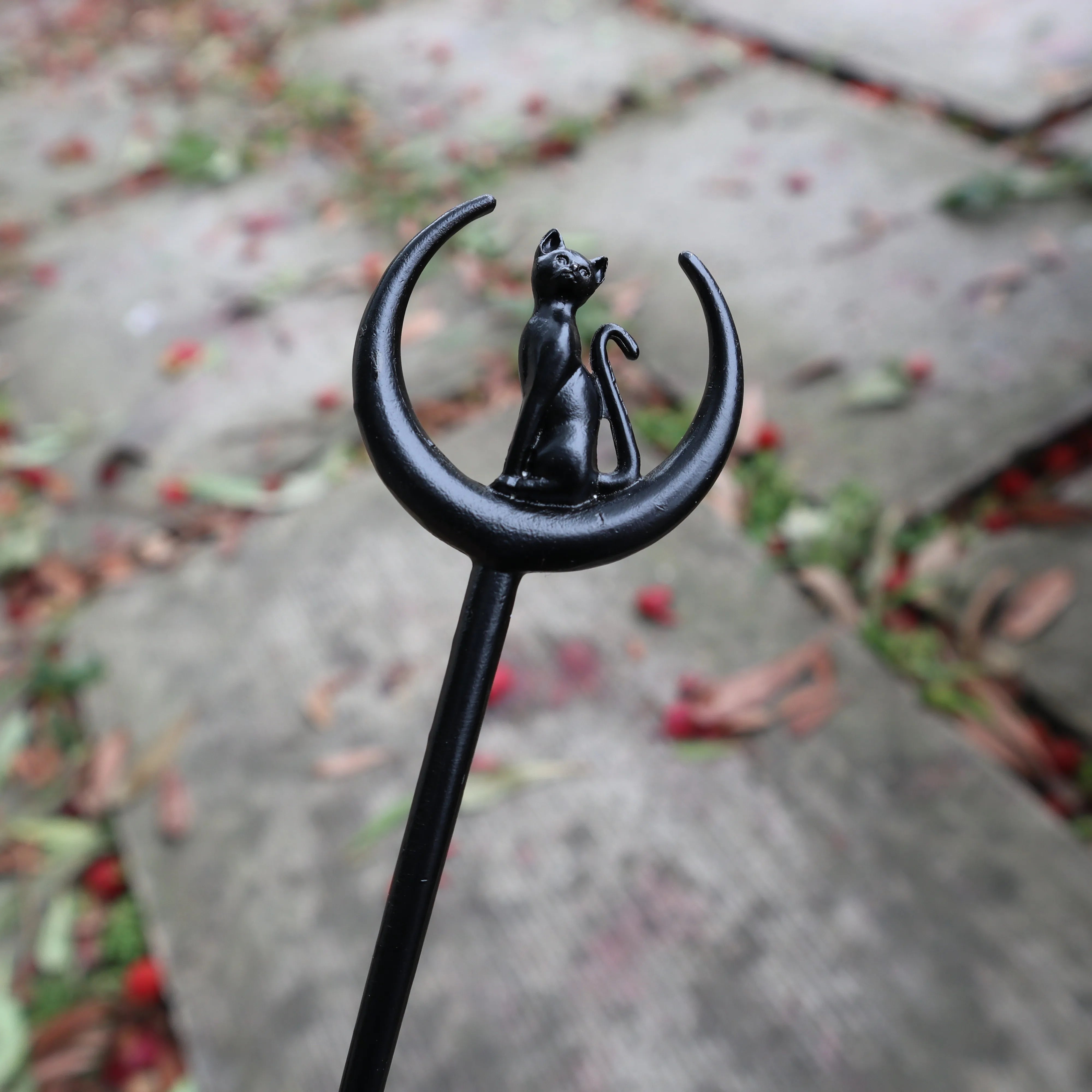 Black Cat Crescent Moon Hair Stick