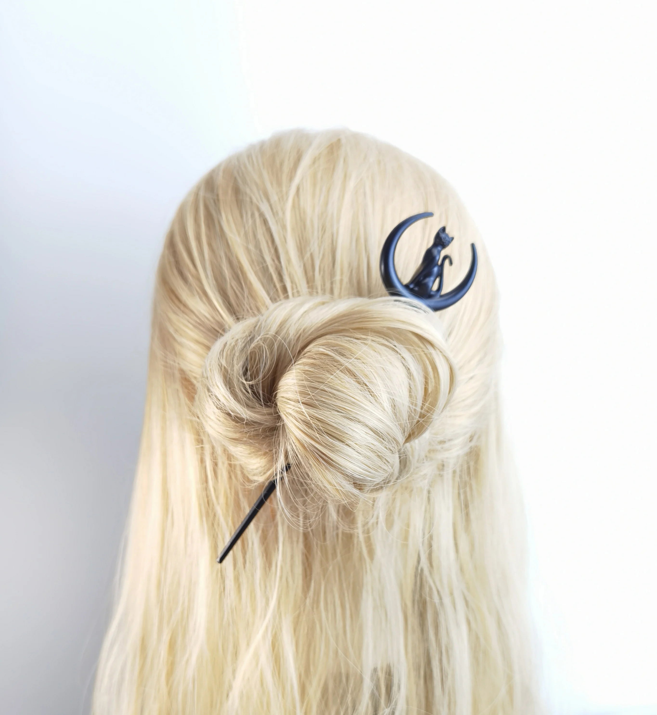 Black Cat Crescent Moon Hair Stick