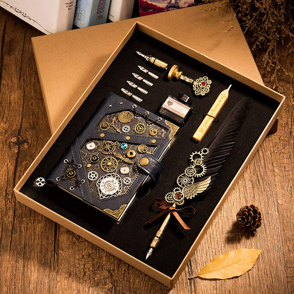 Handcrafted Steampunk Notebook & Writing Set