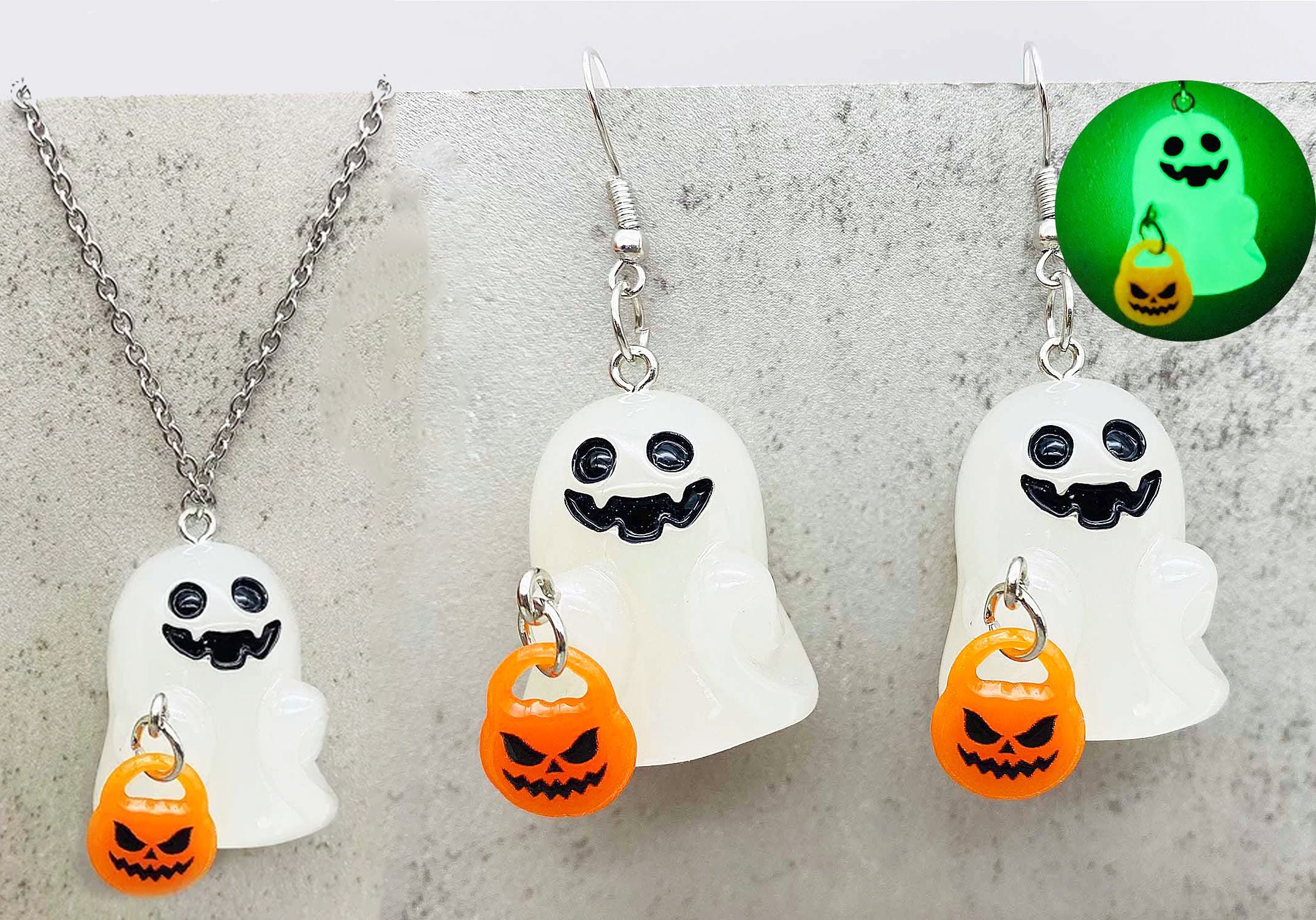 👻 Glow in the Dark Ghosties Necklace & Earring Set👻