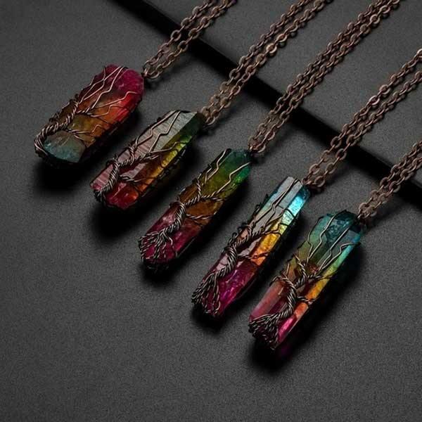 Yggdrasil Tree of Life Rainbow Quartz Necklace