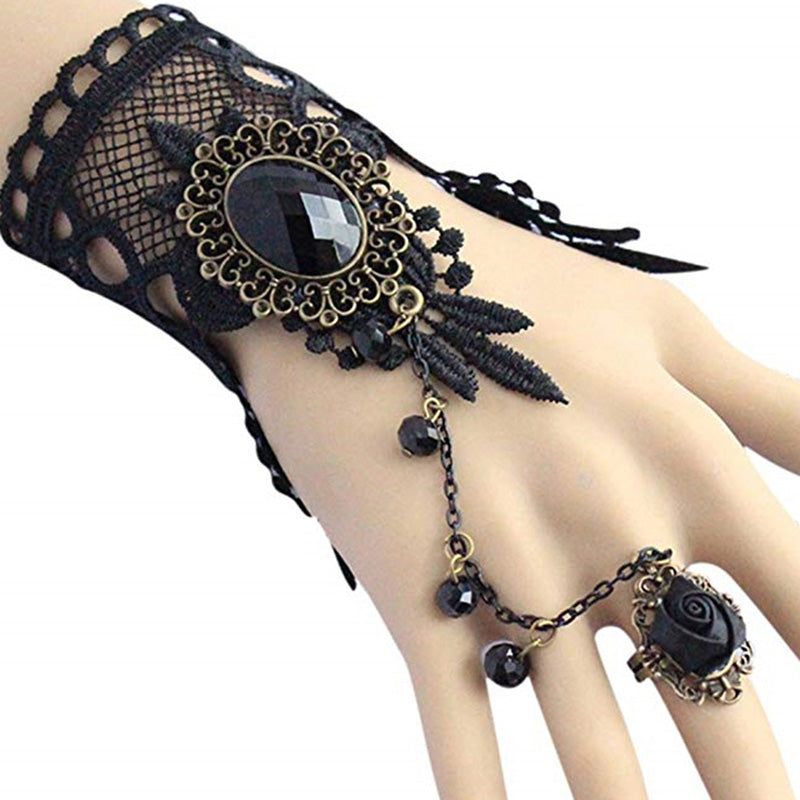 Gothic Lace Bracelet Ring & Choker Jewelry Set