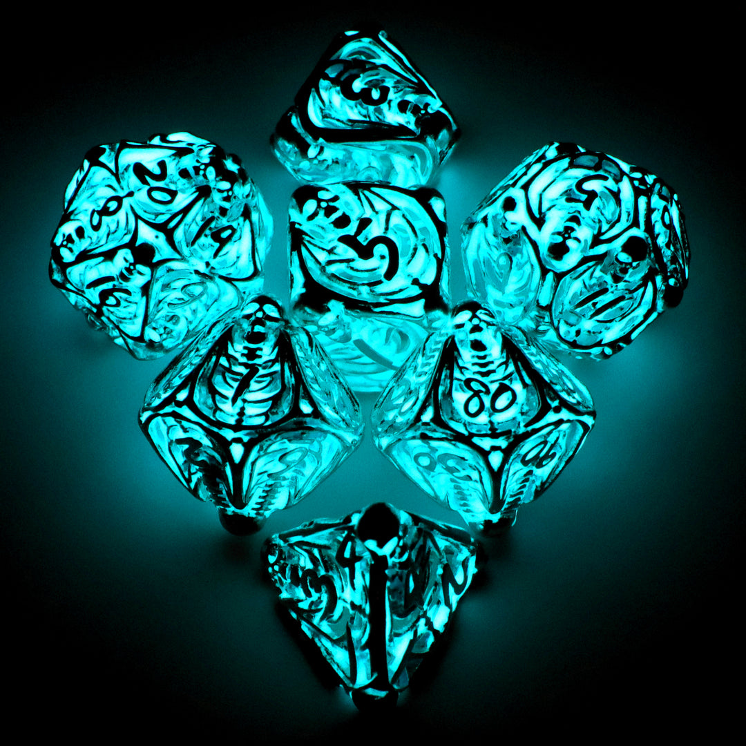 Skeletal Hollow Metal Polyhedral Dice Sets