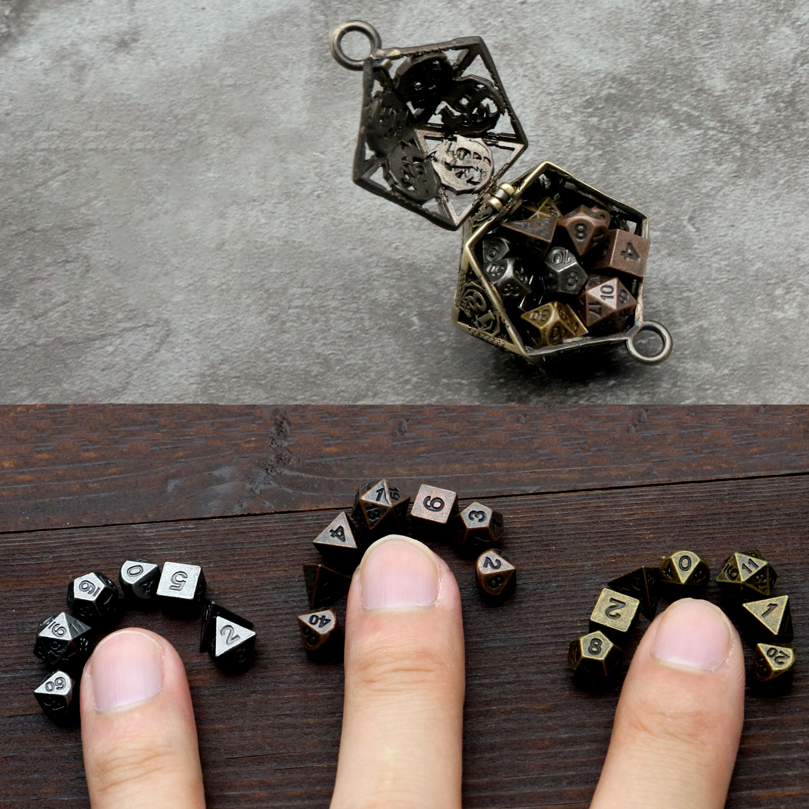 Hollow Dragon D20 Mini-Dice Cage Necklace