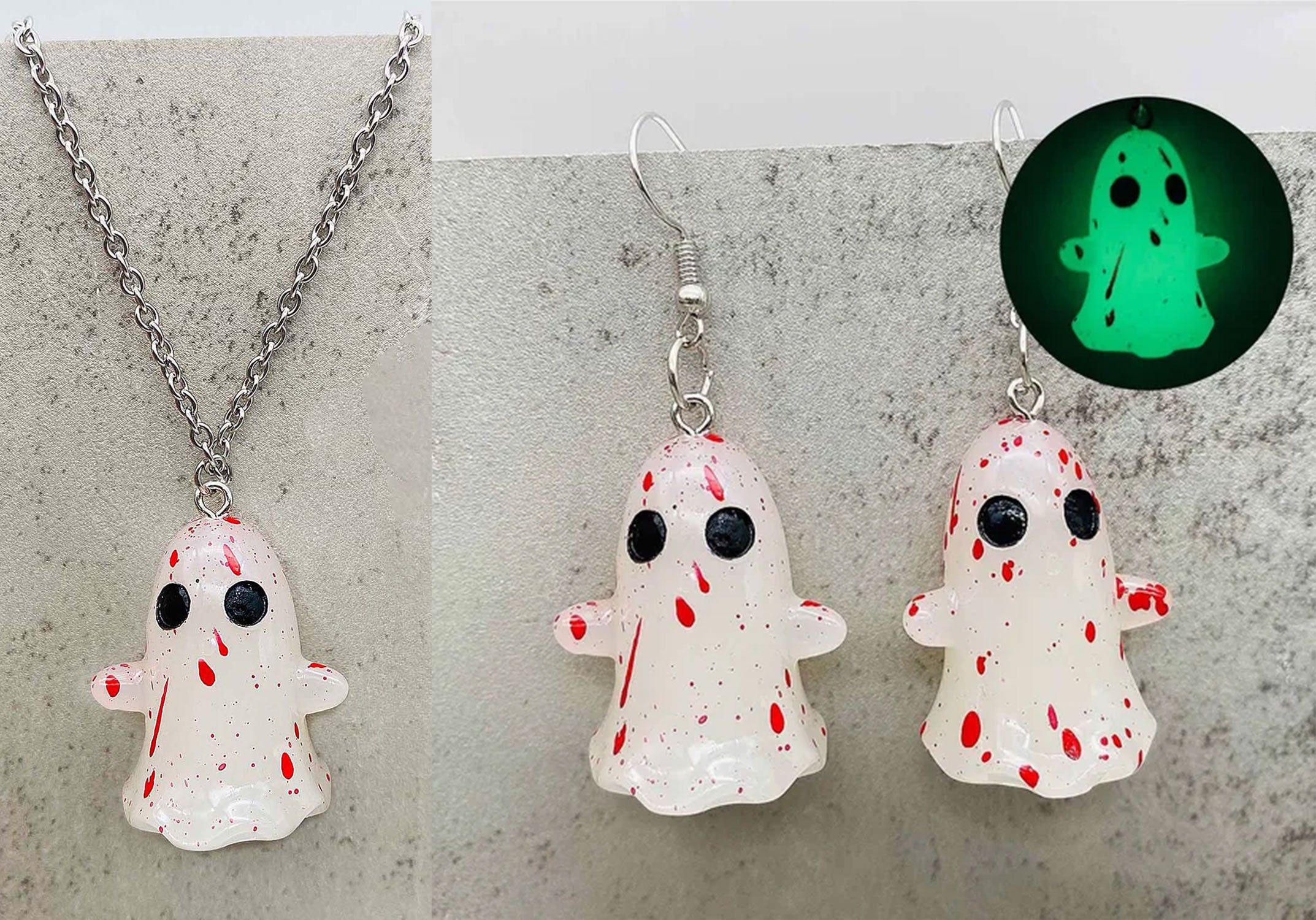 👻 Glow in the Dark Ghosties Necklace & Earring Set👻