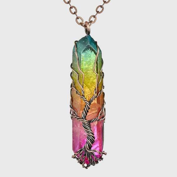 Yggdrasil Tree of Life Rainbow Quartz Necklace