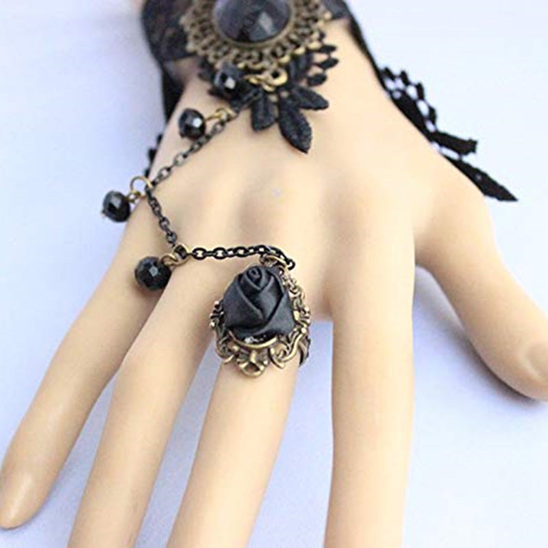 Gothic Lace Bracelet Ring & Choker Jewelry Set