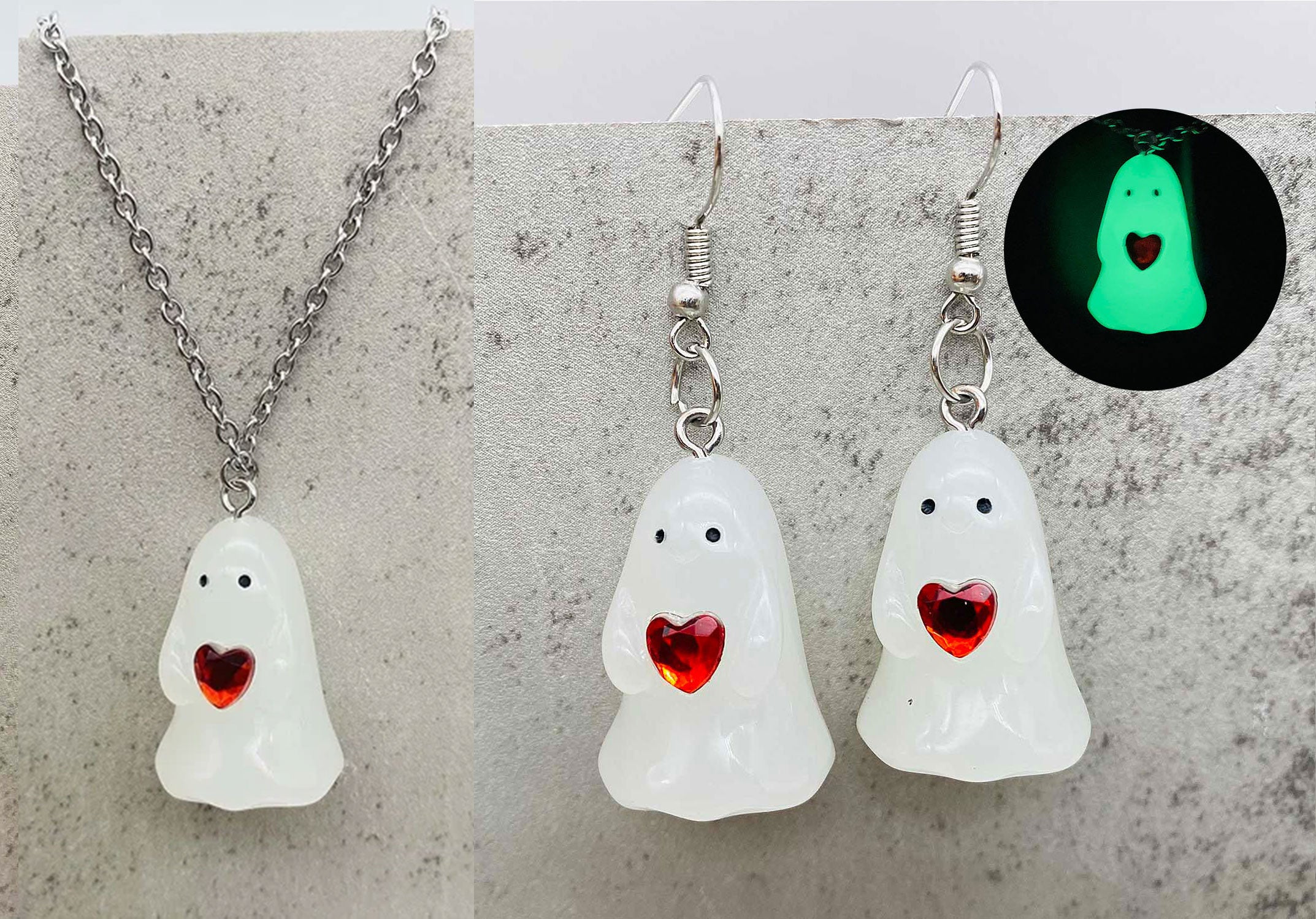 👻 Glow in the Dark Ghosties Necklace & Earring Set👻