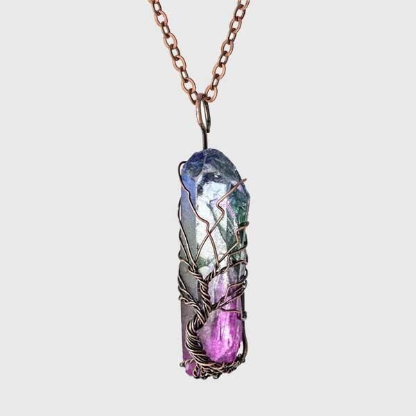 Yggdrasil Tree of Life Rainbow Quartz Necklace