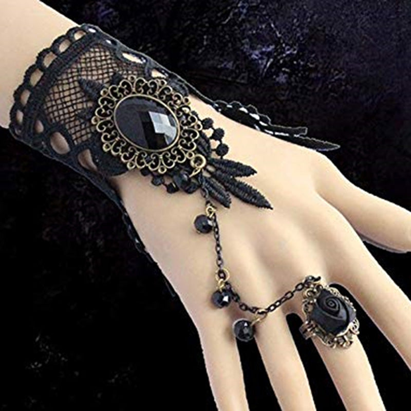 Gothic Lace Bracelet Ring & Choker Jewelry Set