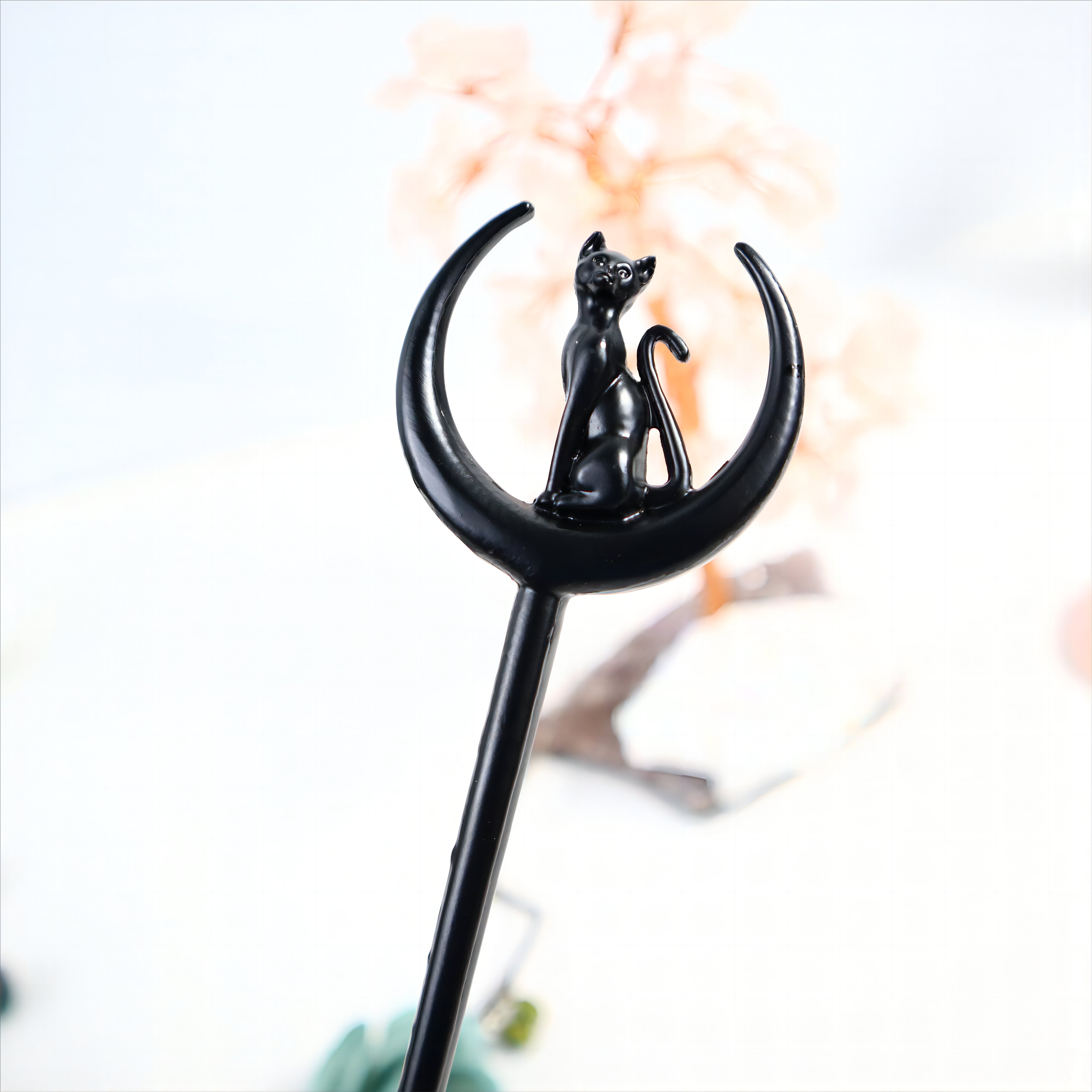 Black Cat Crescent Moon Hair Stick