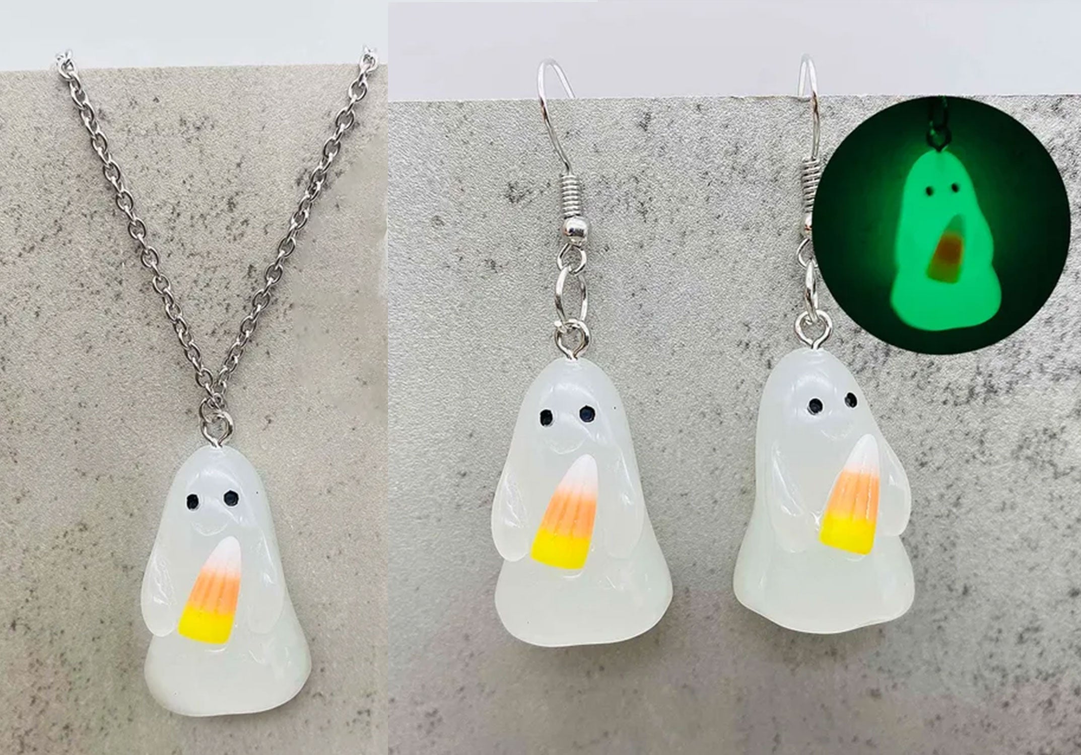 👻 Glow in the Dark Ghosties Necklace & Earring Set👻