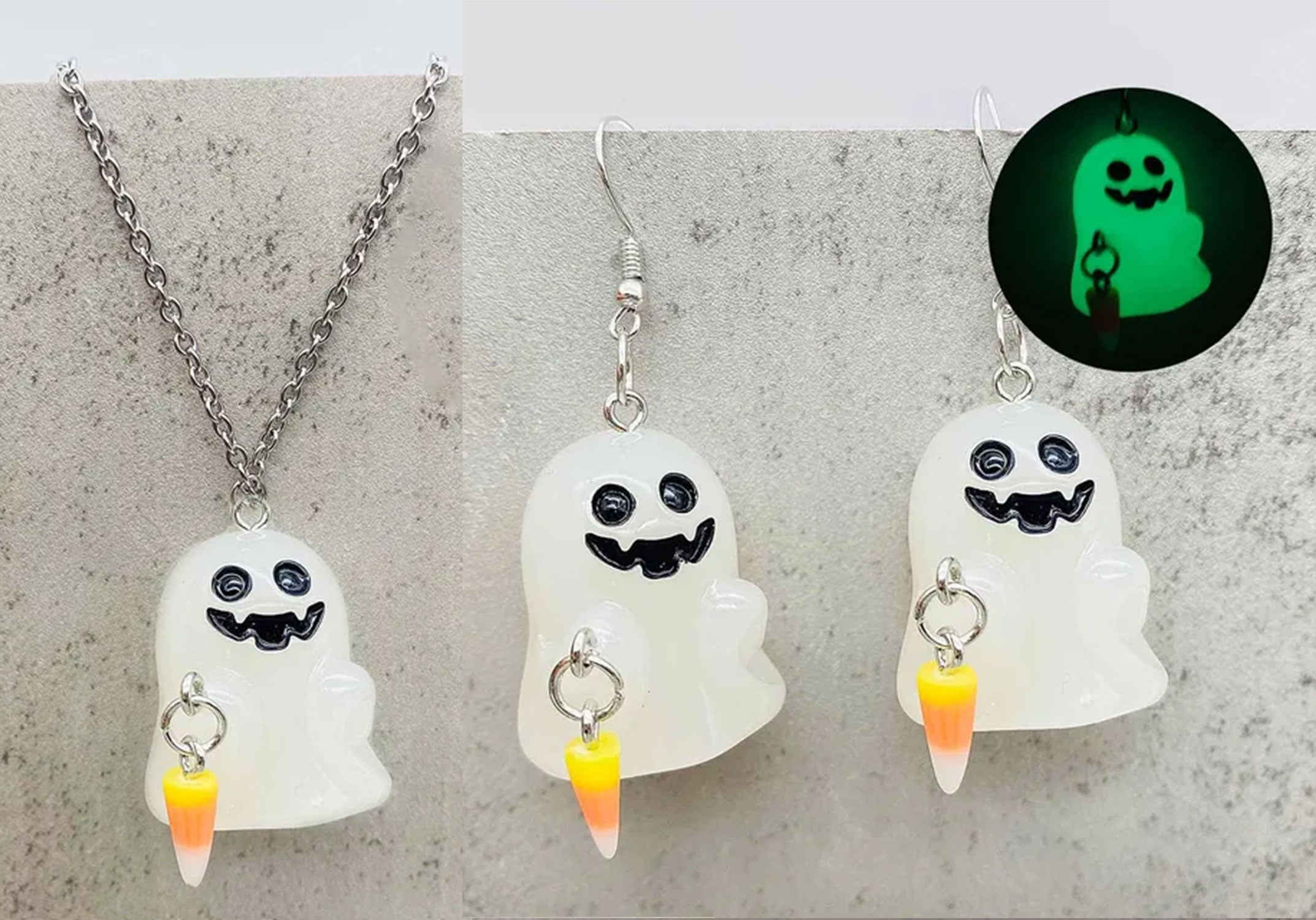 👻 Glow in the Dark Ghosties Necklace & Earring Set👻