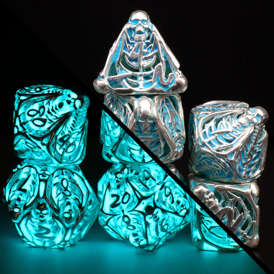 Skeletal Hollow Metal Polyhedral Dice Sets