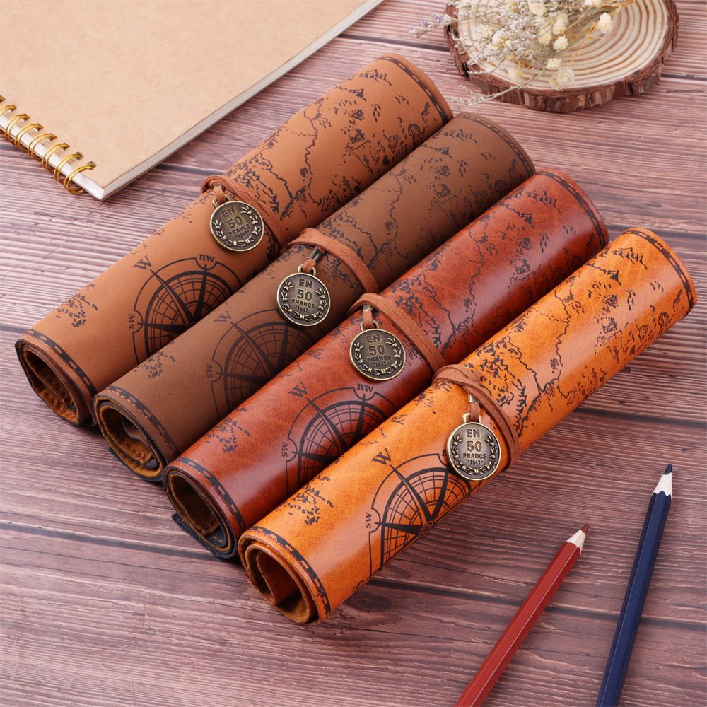 Treasure Map Leather Pencil Pouch