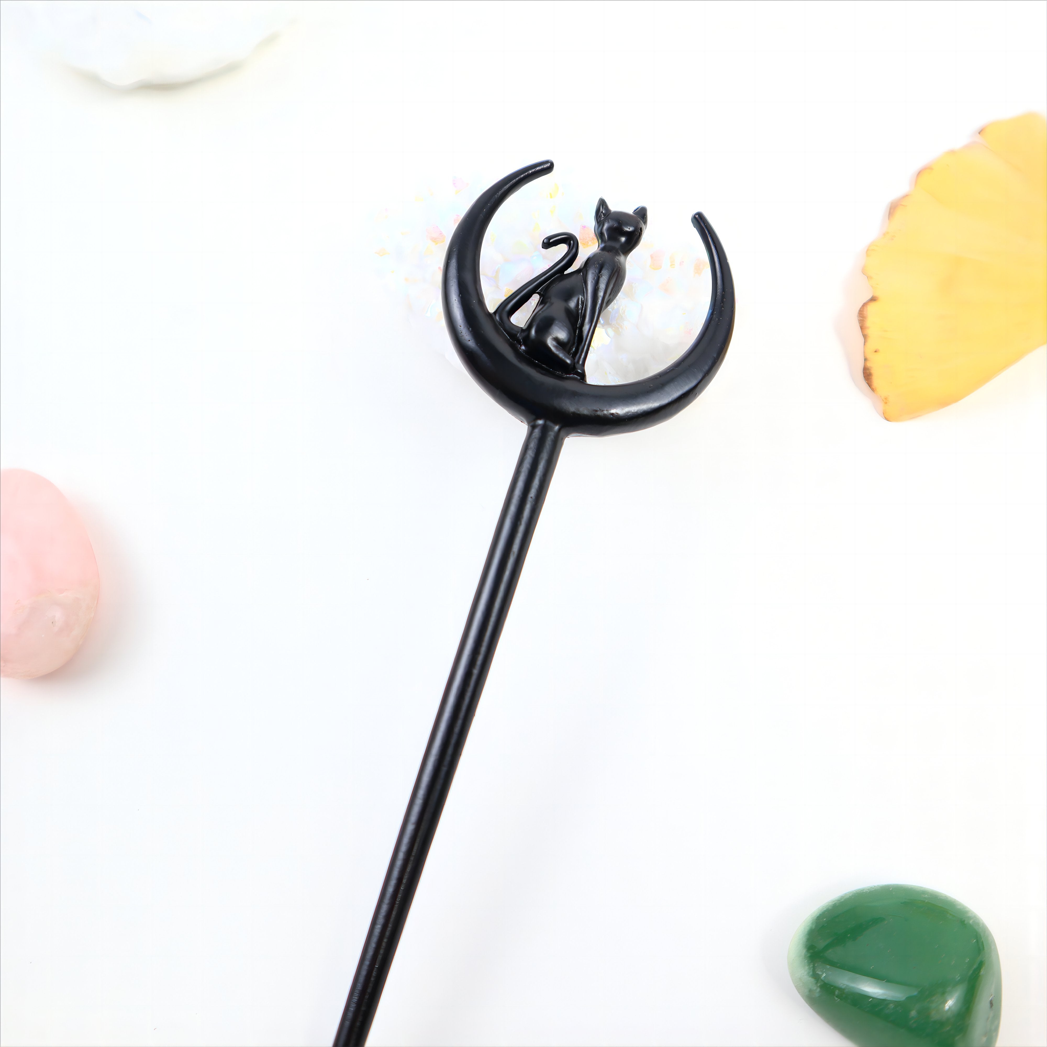 Black Cat Crescent Moon Hair Stick