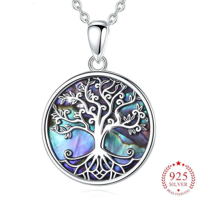 Irisdescent Tree of Life with Pāua Shell Sterling Silver Necklace