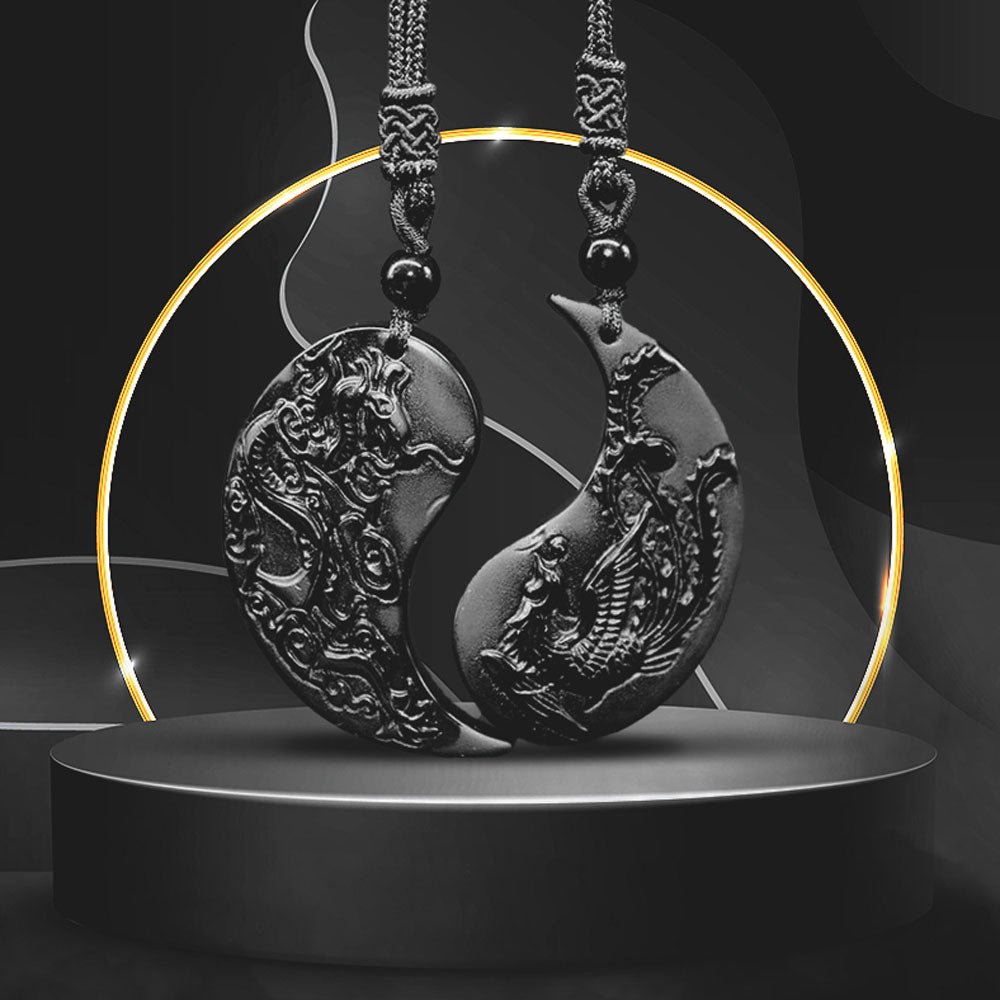 Obsidian Dragon & Phoenix Couple Necklaces