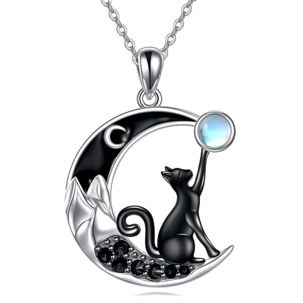 Black Moon Cat Necklace – Wyvern's Hoard Black Moon Cat Necklace – Wyvern's Hoard