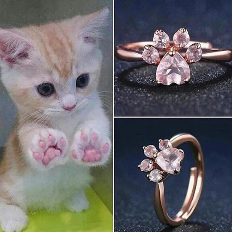 Cat Paw Rhinestone Ring