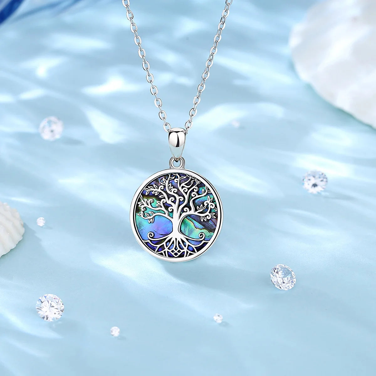 Irisdescent Tree of Life with Pāua Shell Sterling Silver Necklace