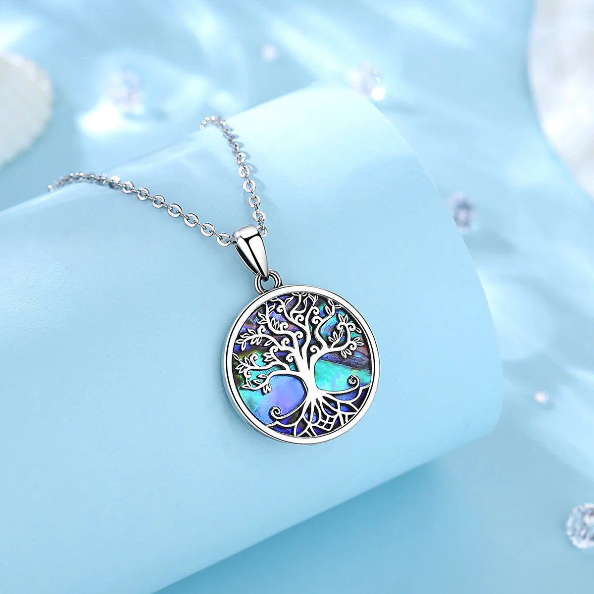 Irisdescent Tree of Life with Pāua Shell Sterling Silver Necklace