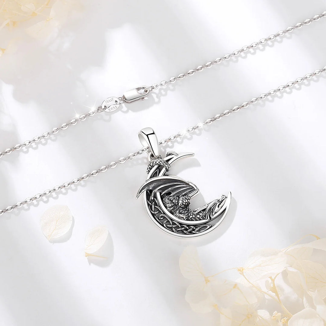 Sleeping Moon Dragon Sterling Silver Necklace