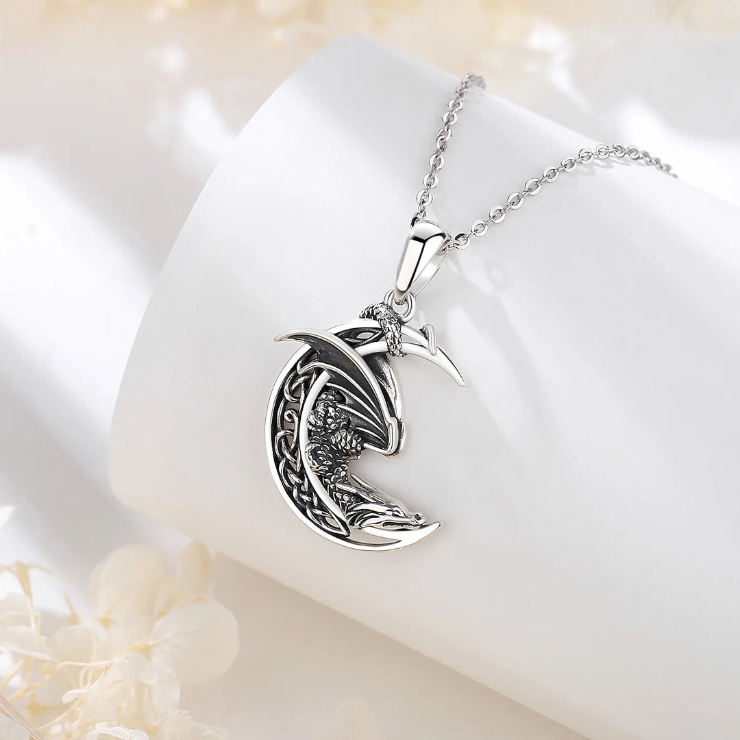 Sleeping Moon Dragon Sterling Silver Necklace