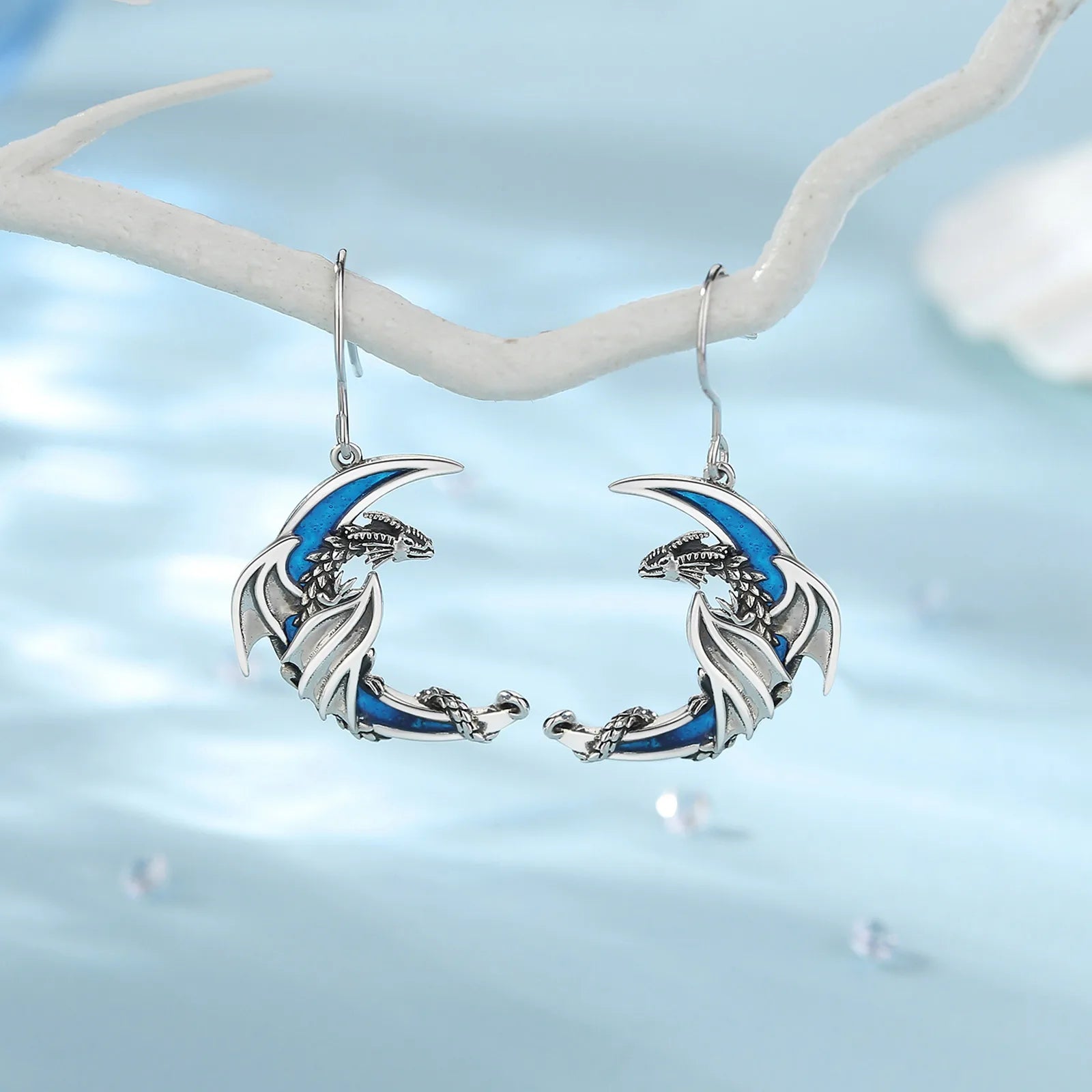 Blue Moon Dragons Sterling Silver Earrings