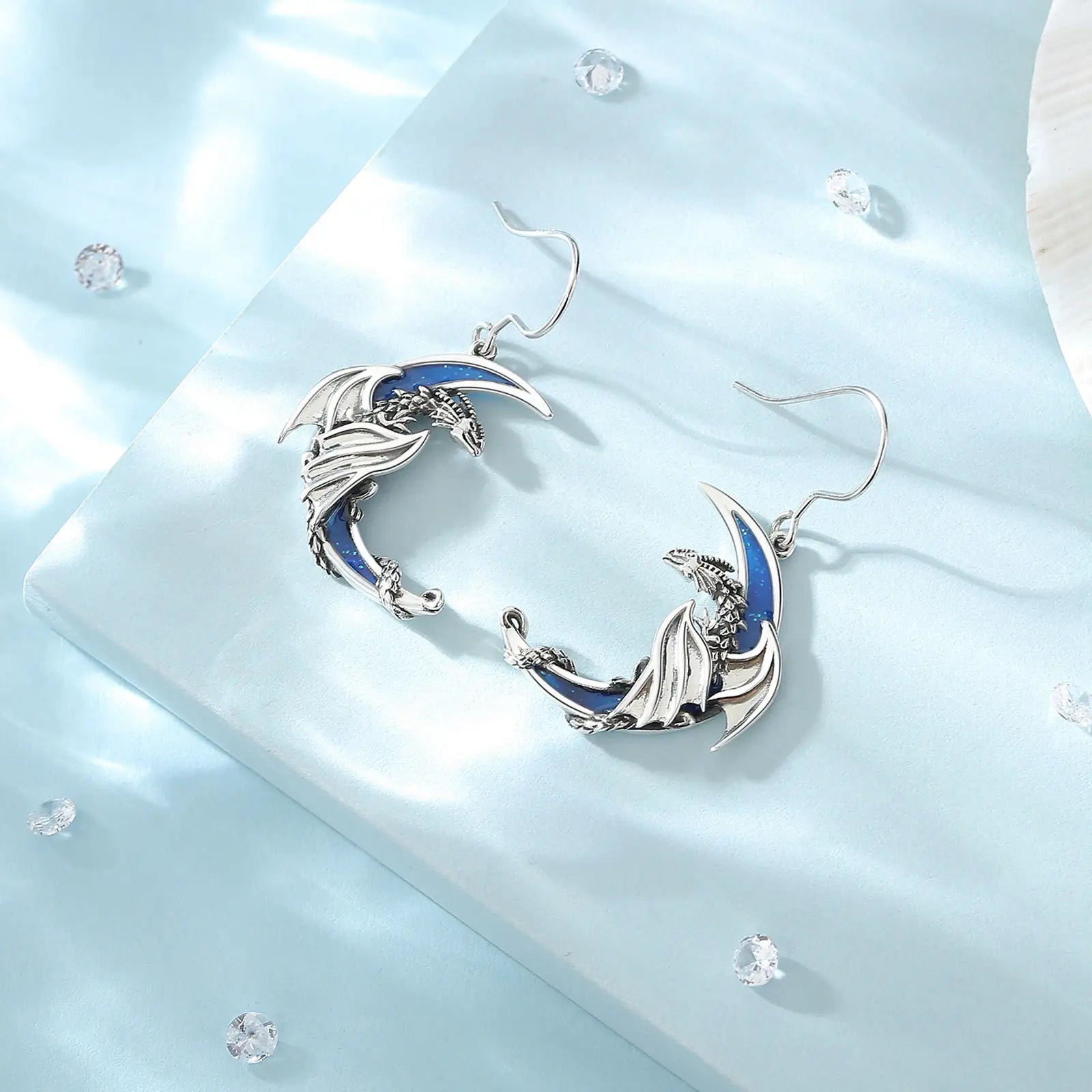 Blue Moon Dragons Sterling Silver Earrings