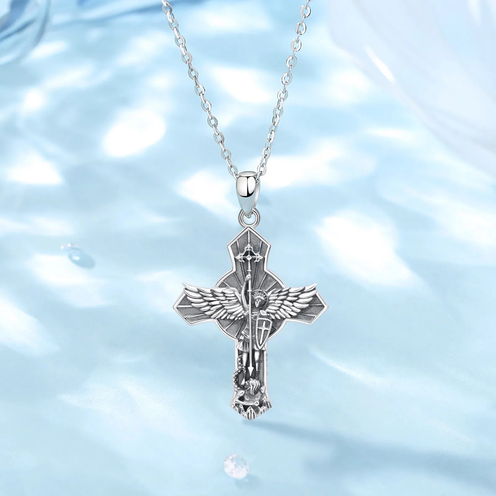 St Michael the Archangel Sterling Silver Cross Necklace