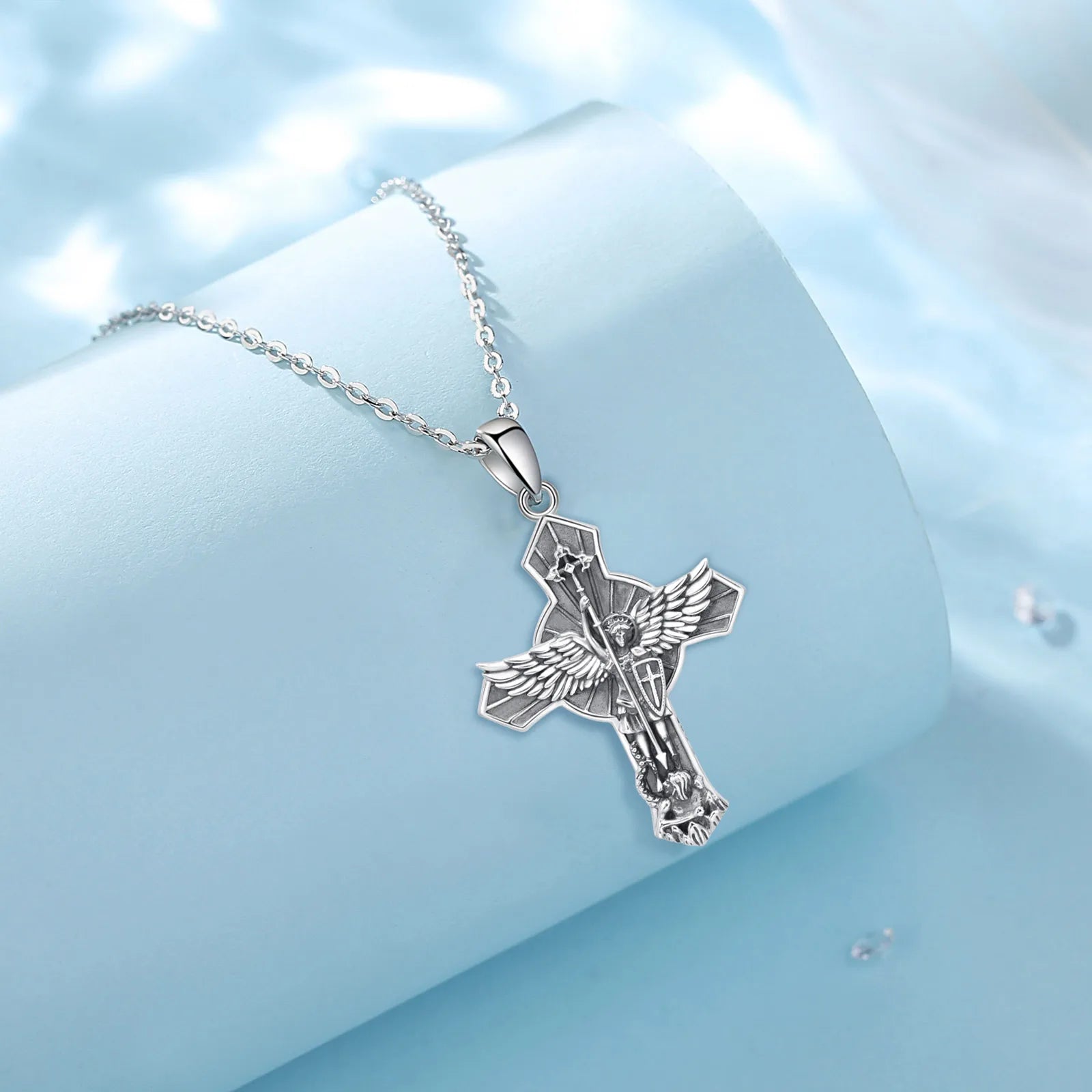 St Michael the Archangel Sterling Silver Cross Necklace