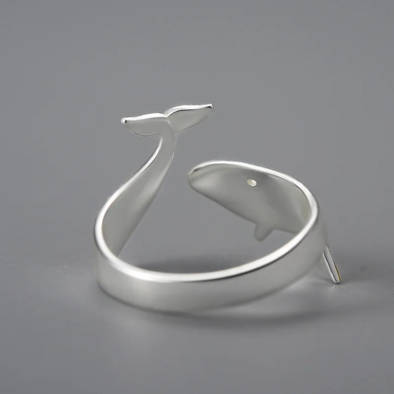 Sterling Silver Whale Adjustable Ring with 18K Gold Plating