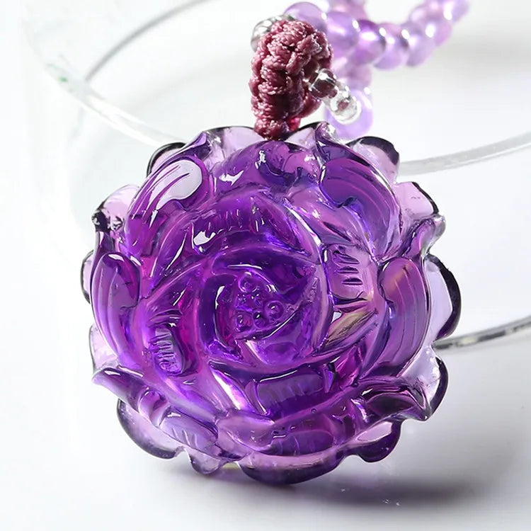 Hand-carved Amethyst Flower Necklace