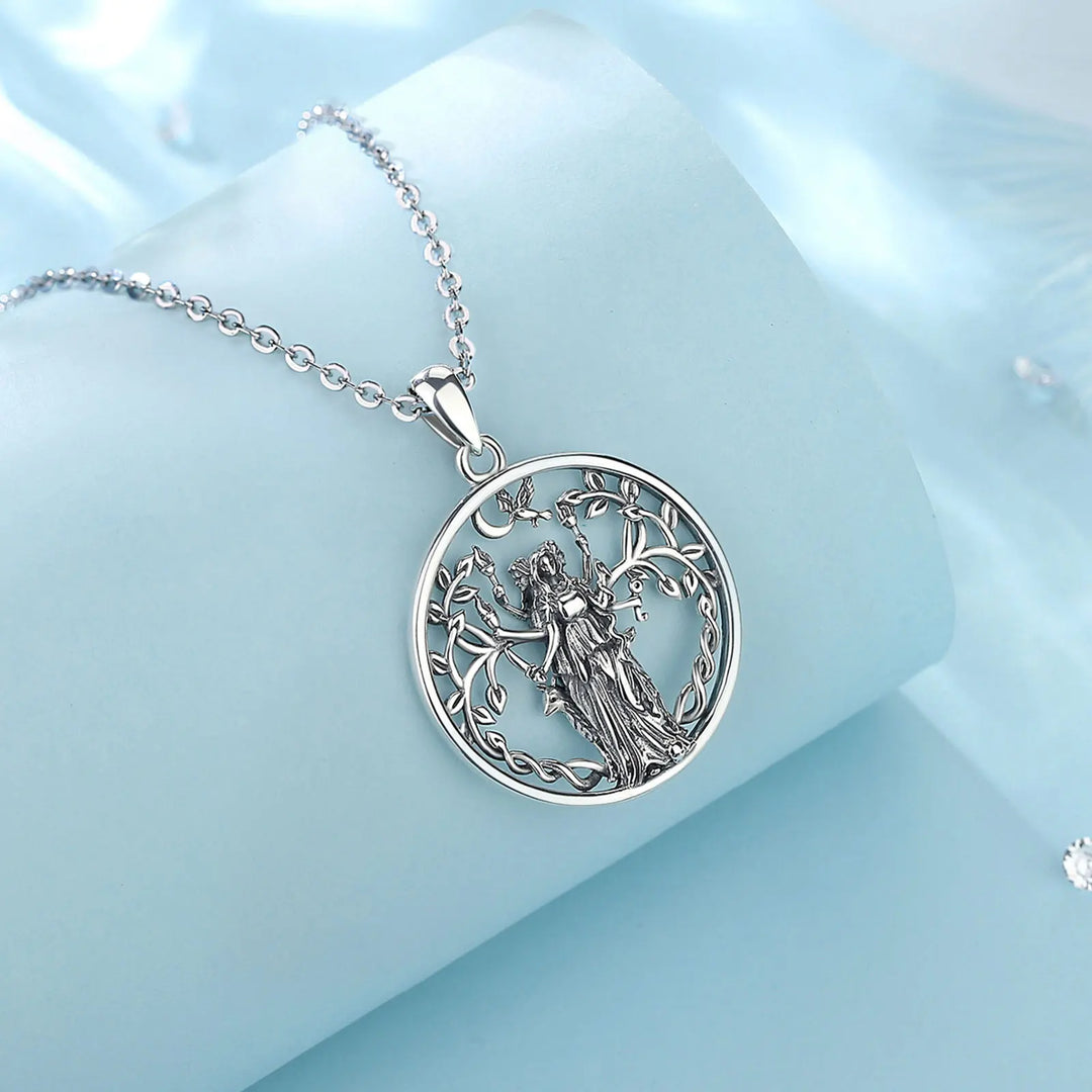 Triple Moon Goddess Sterling Silver Necklace