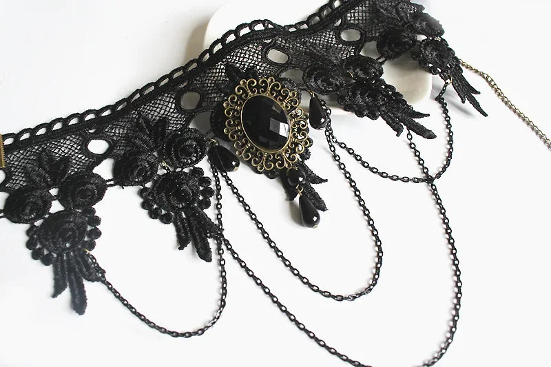 Gothic Lace Bracelet Ring & Choker Jewelry Set