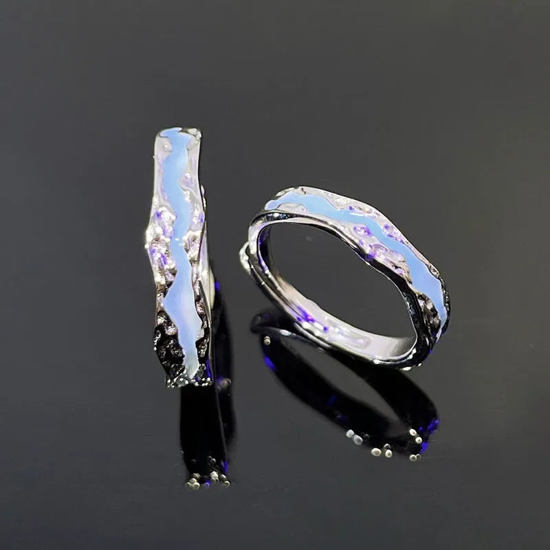 Starry Ocean Glow in the Dark Adjustable Couple Rings