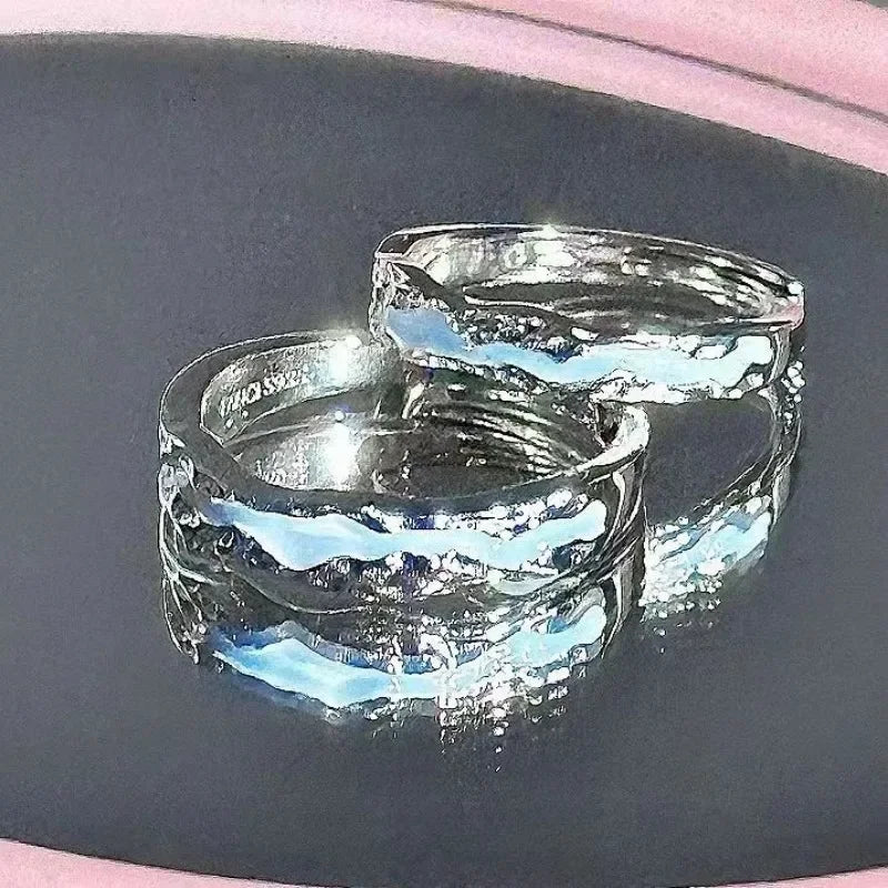 Starry Ocean Glow in the Dark Adjustable Couple Rings