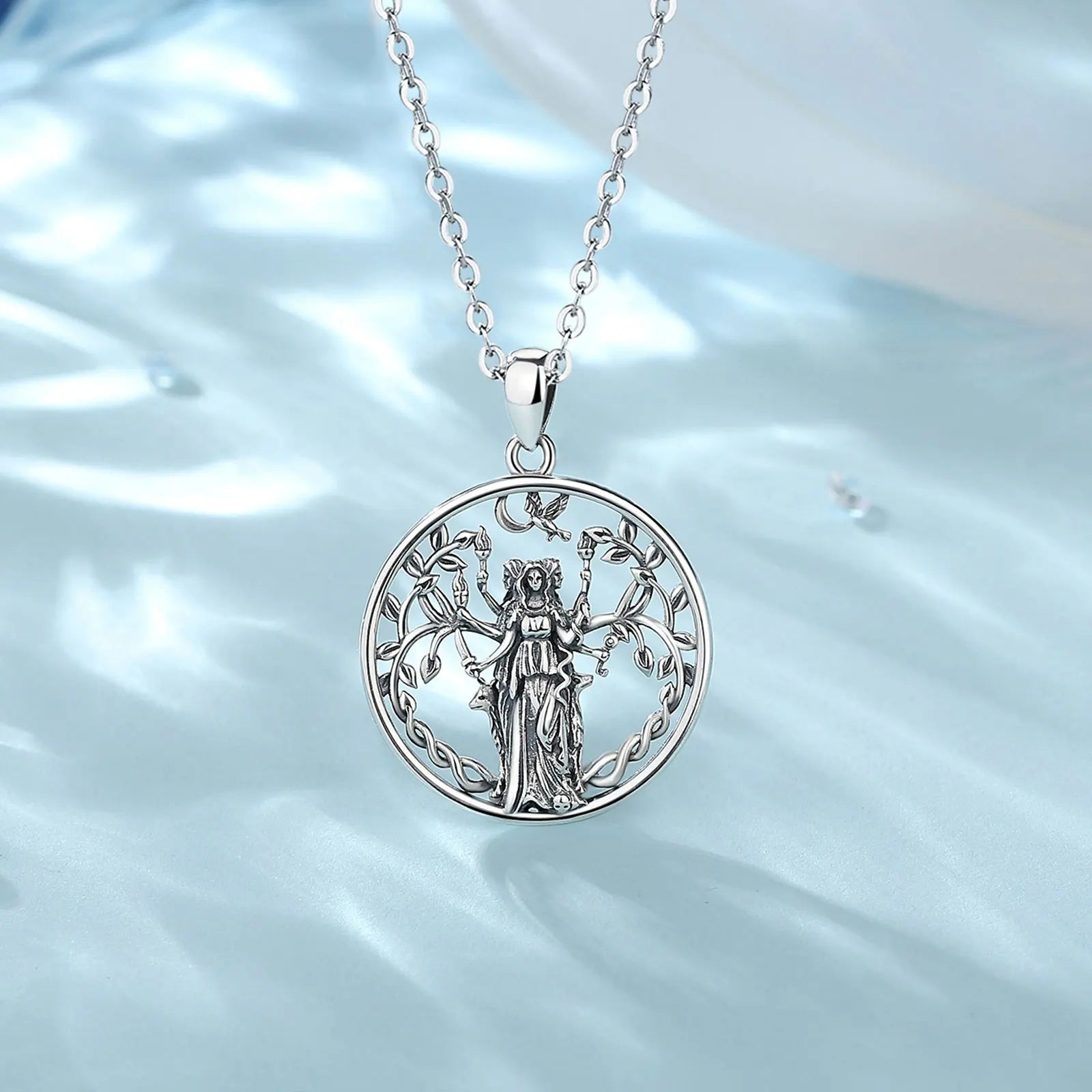 Triple Moon Goddess Sterling Silver Necklace – Wyvern's Hoard Triple Moon Goddess Sterling Silver Necklace – Wyvern's Hoard