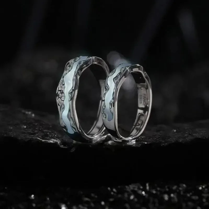 Starry Ocean Glow in the Dark Adjustable Couple Rings