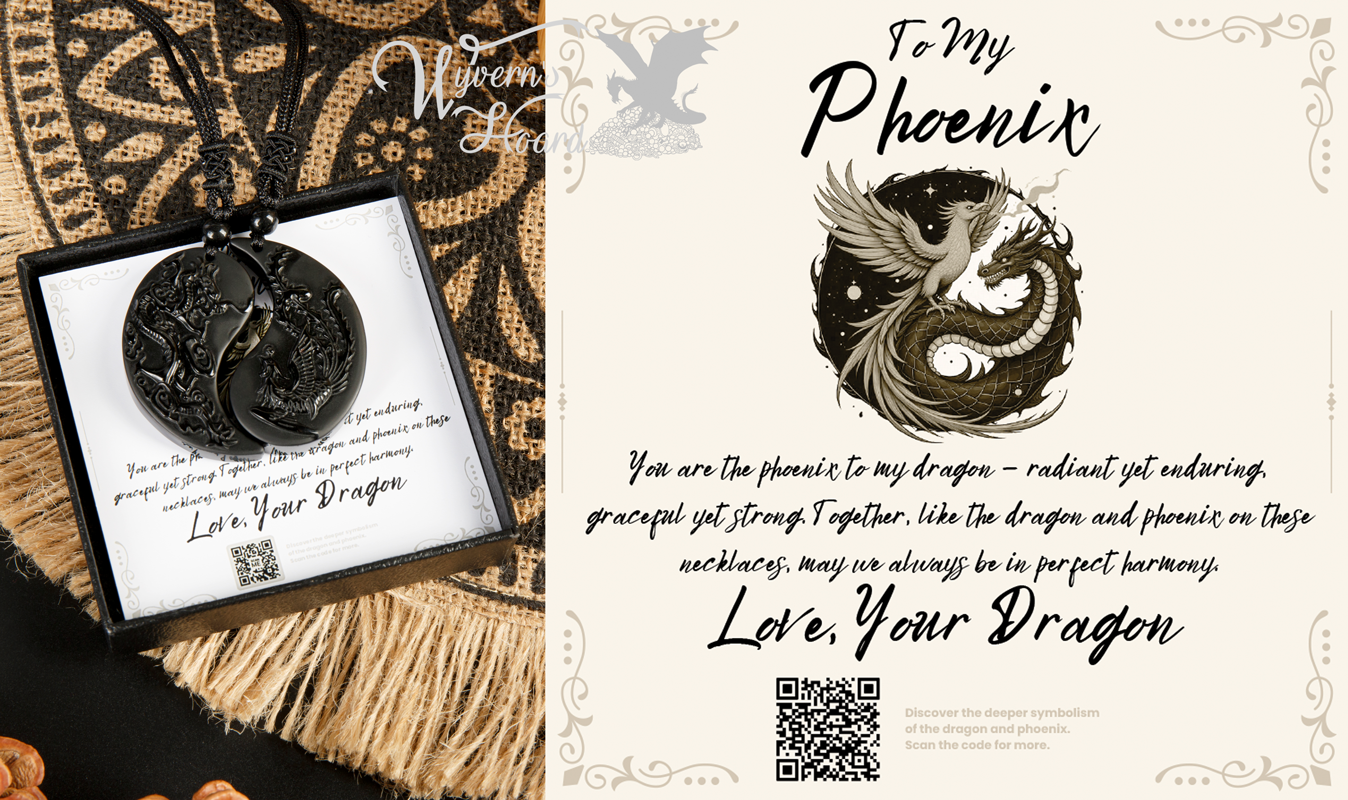 Obsidian Dragon & Phoenix Couple Necklaces