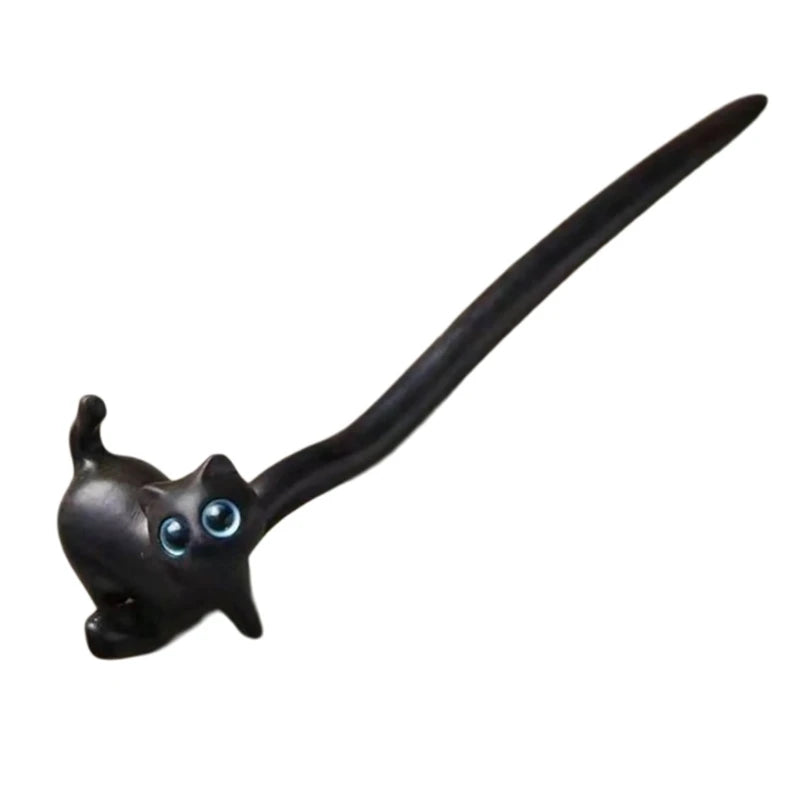 Carved Wood Kitty Hair Sticks