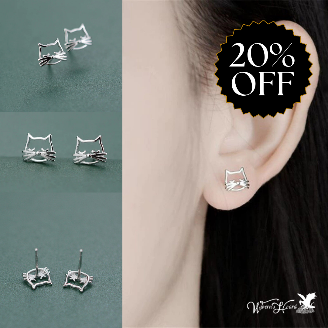 Kitty Kat Sterling Silver Ear Studs