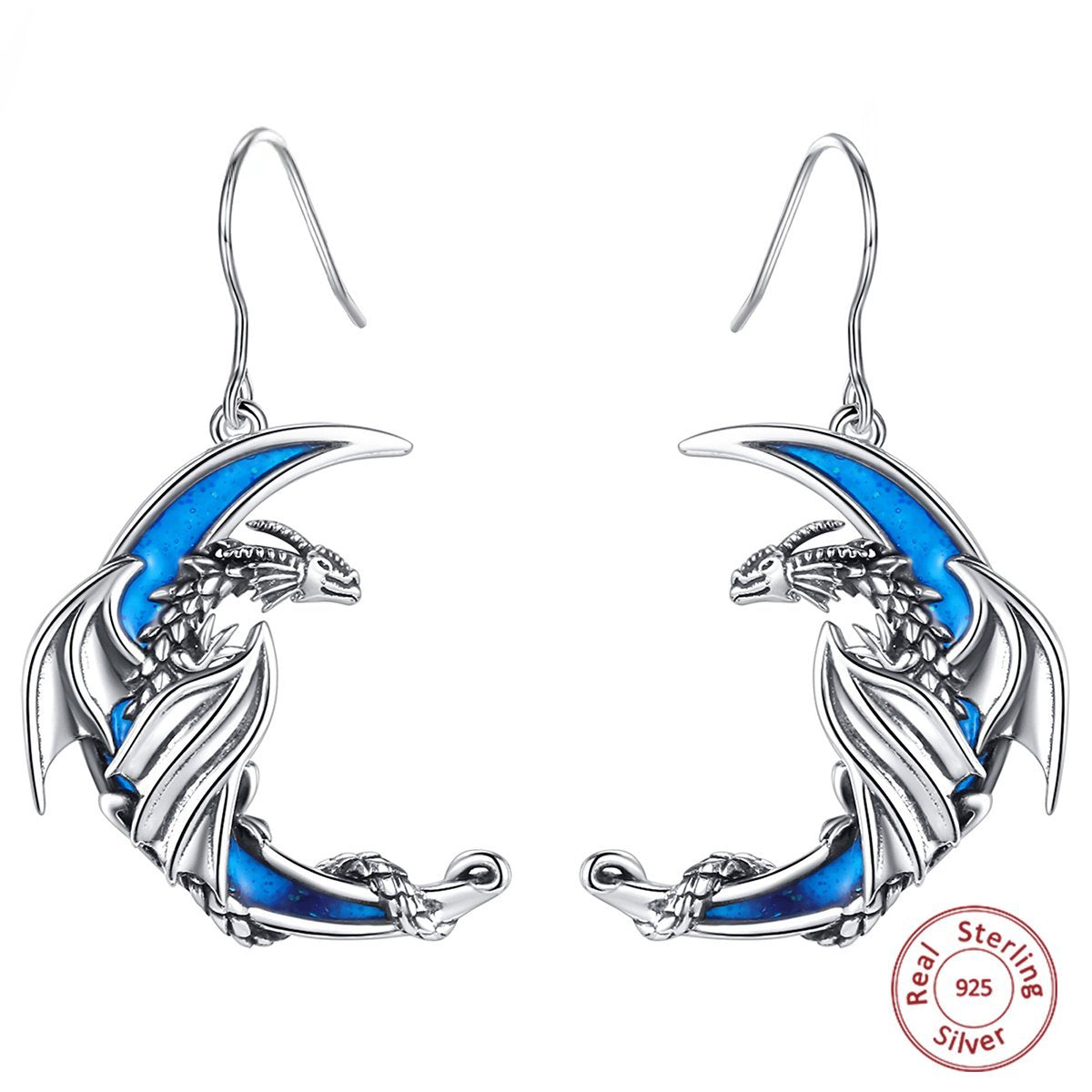 Blue Moon Dragons Sterling Silver Earrings