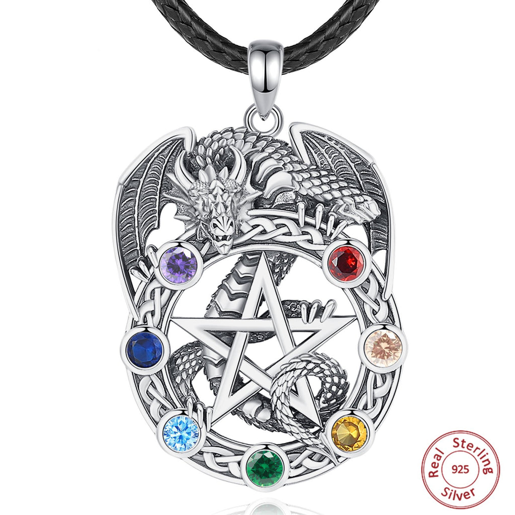 Pentagram Dragon Chakra Sterling Silver Necklace